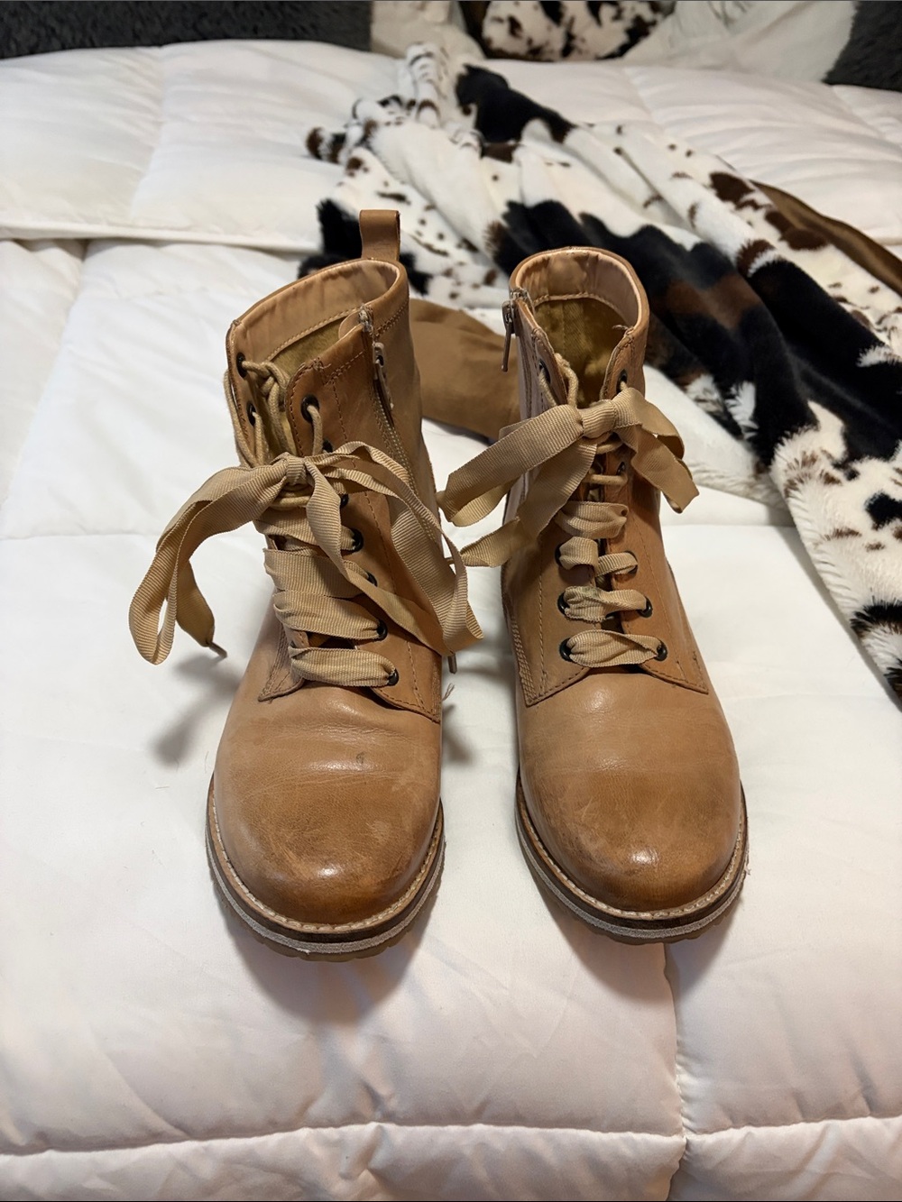 Crevo Tan Lace-Up Ankle Boots with Ribbon Laces